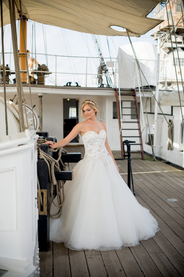 Bride on ship deck