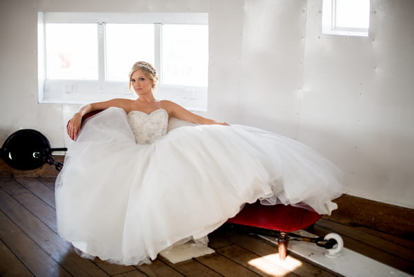 Bride laying on couch