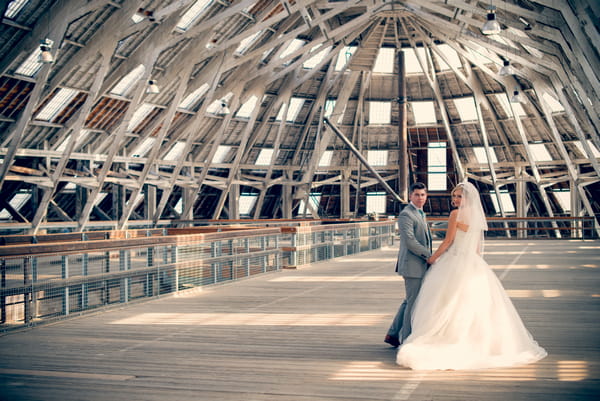 Bride and groom inside The Dockyard Chatham covered slip