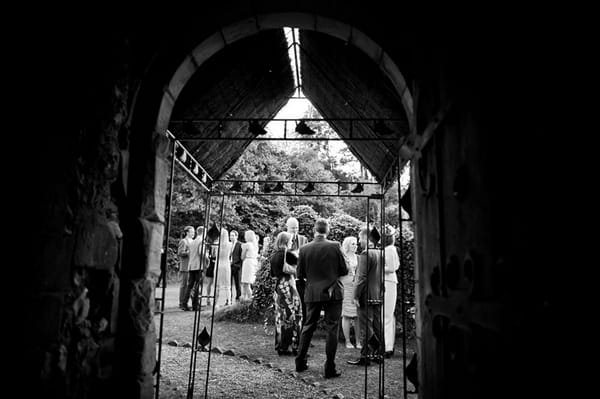 Wedding guests outside church