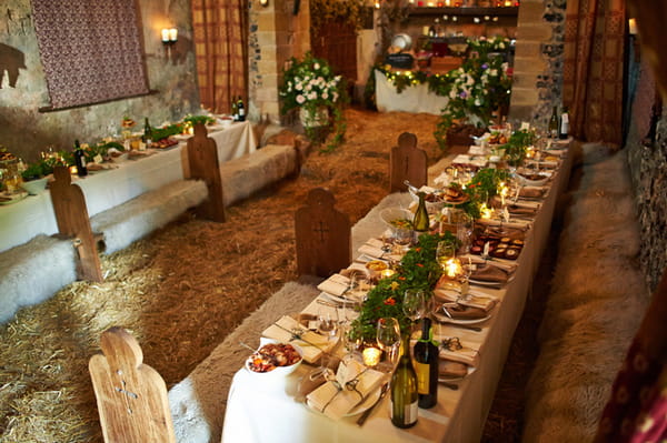 Wedding tables in church at Lost Village of Dode