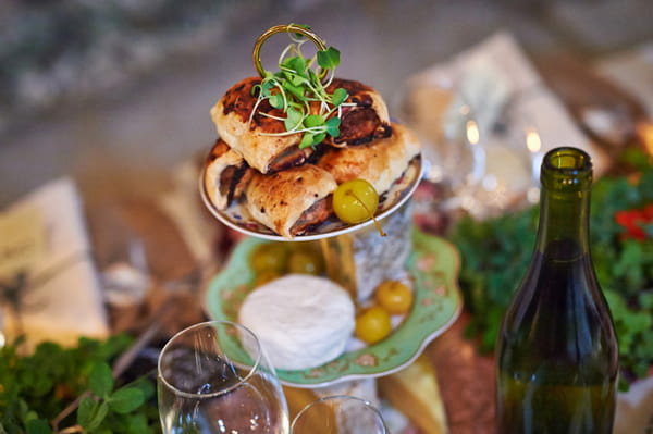 Cake stand of food