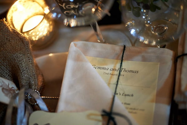 Wedding menu in napkin