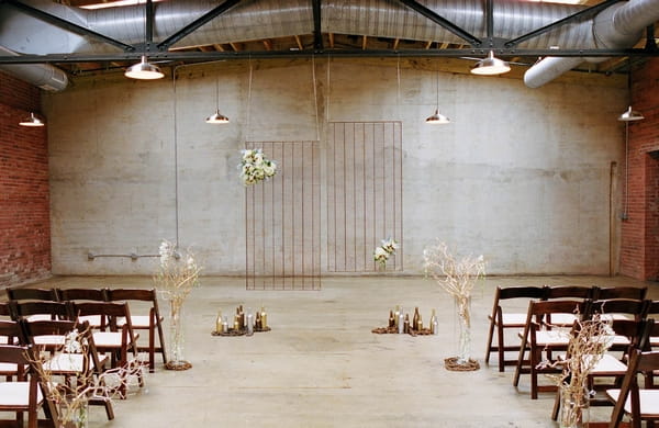 Industrial themed wedding ceremony room