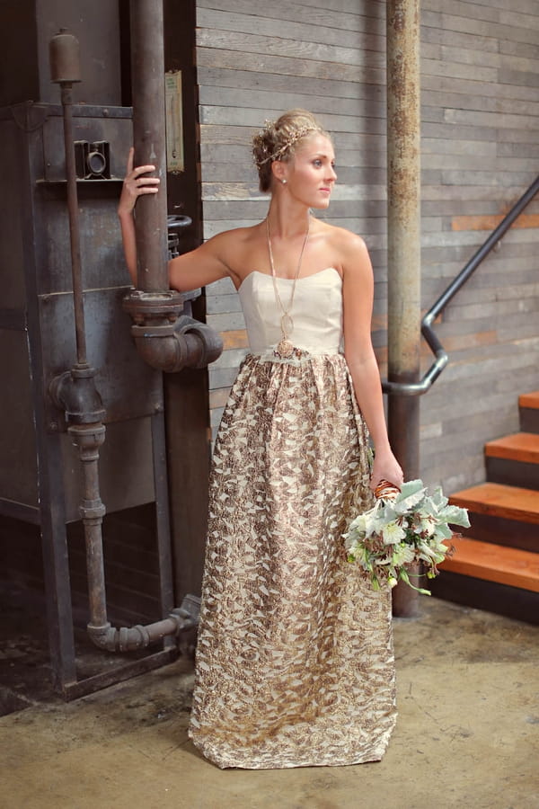 Bride with white and gold wedding dress