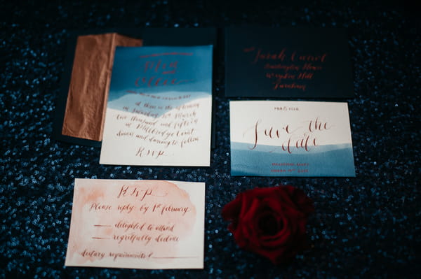 Blue watercolour wedding stationery