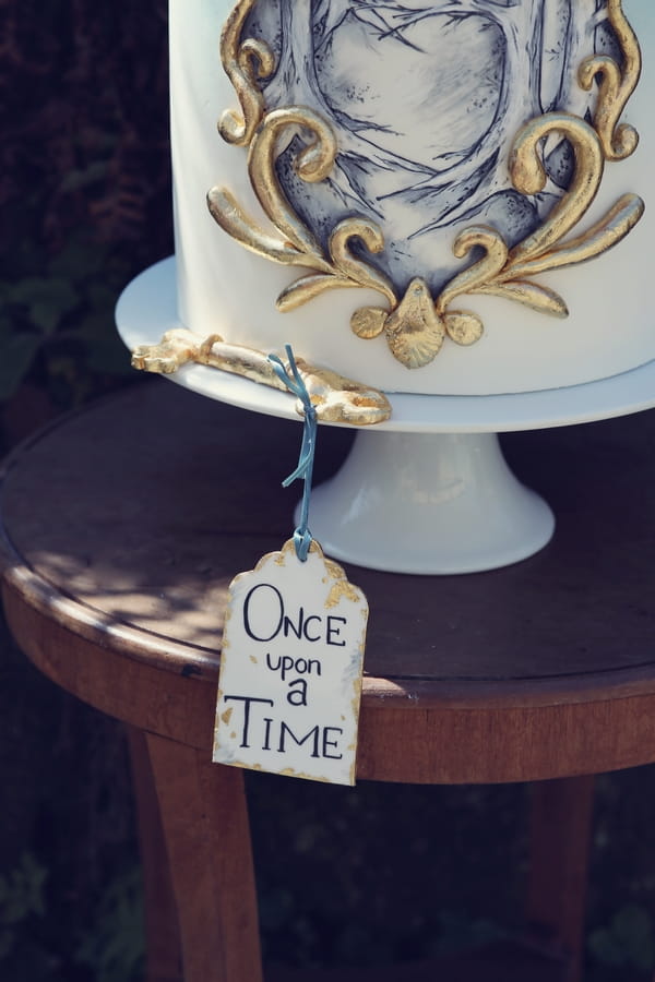 Once Upon a Time tag on fairytale wedding cake