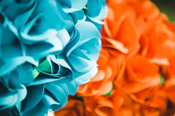 Blue and orange paper bouquets