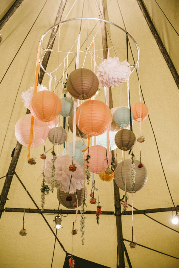 Coloured hanging globe lanterns