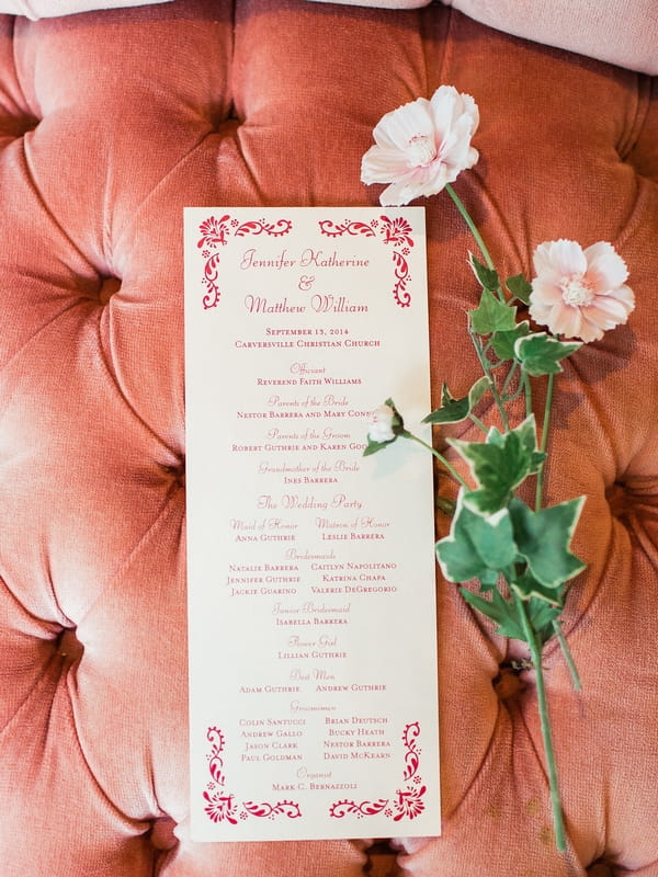 Spanish inspired wedding order of service