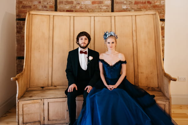 Groom and bride in blue wedding dress