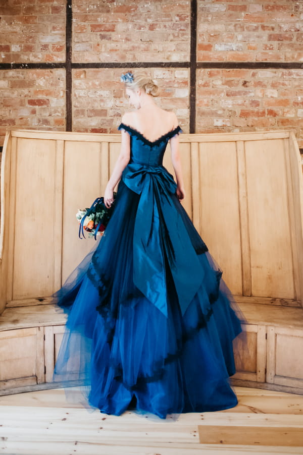 Back of bride's blue wedding dress