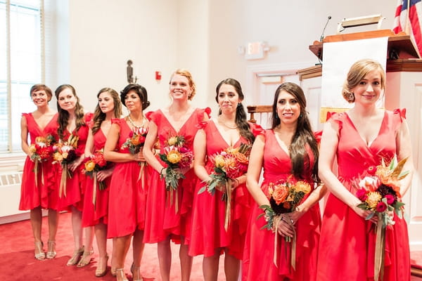 Bridesmaids in pink dresses