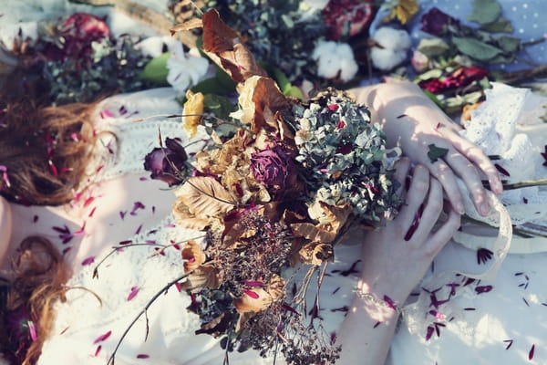 Bouquet on bride's chest