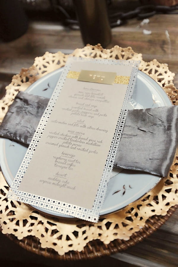 Industrial themed wedding menu