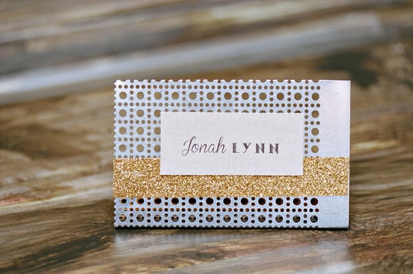 Industrial themed wedding name card