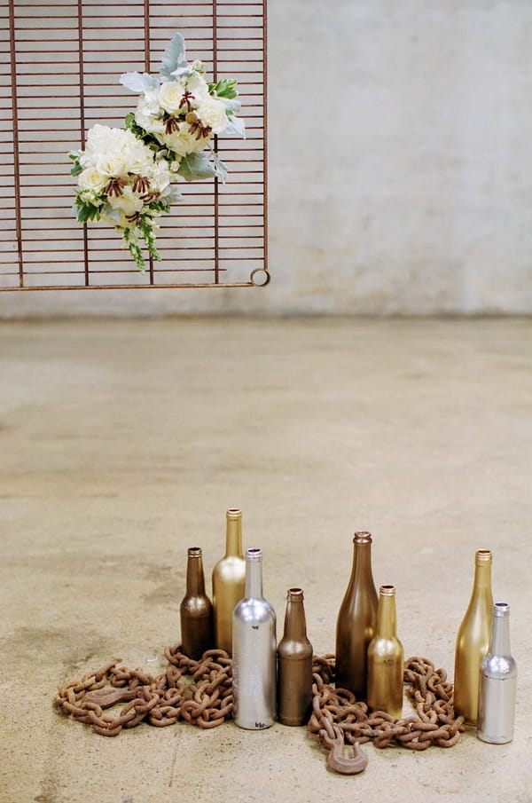 Gold and silver bottle wedding decorations