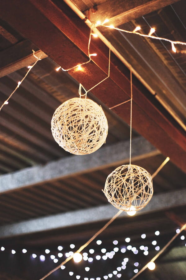Wedding decorations hanging from beams