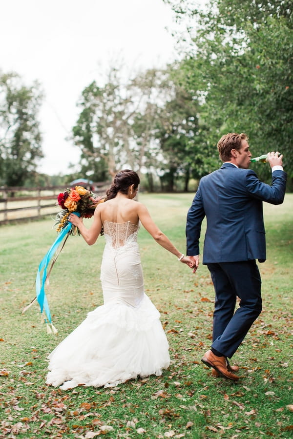 Bride and groom walking