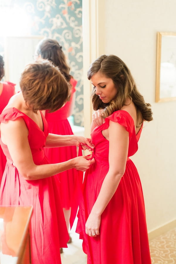 Bridesmaids in pink dresses