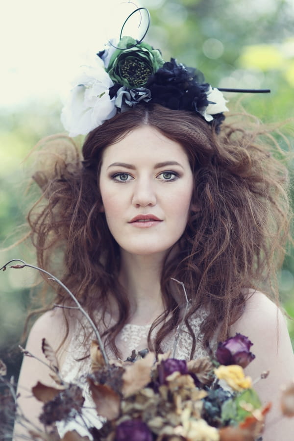 Bride wearing floral headpiece