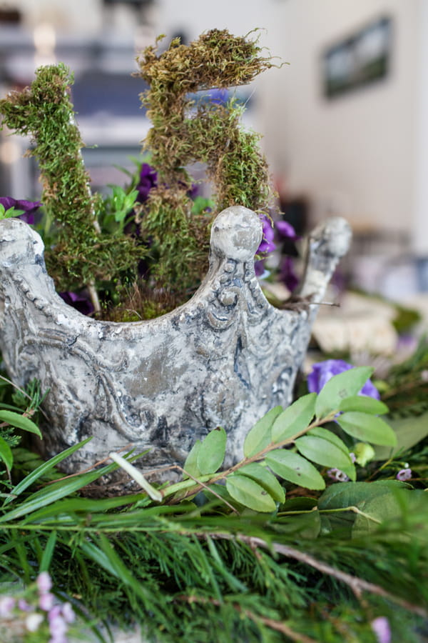 Crown with foliage wedding table number