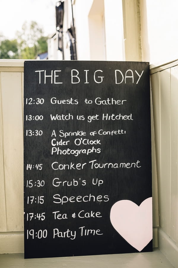 Chalkboard with wedding day running order