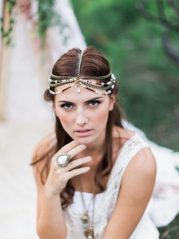 Bohemian bridesmaid with headpiece