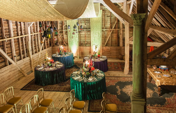 Wedding tables with coloured tablecloths