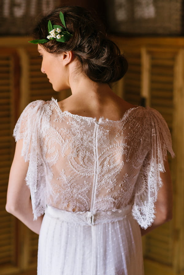 Detail on back of bride's dress