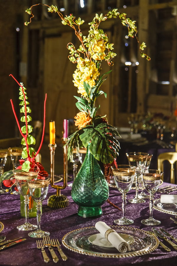 Large coloured green glass vase wedding table centrepiece