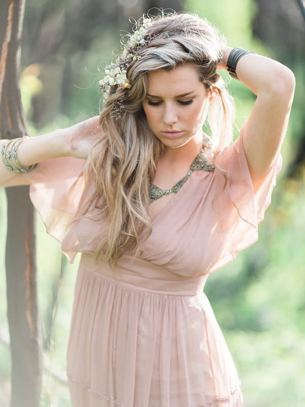 Bohemian bridesmaid with pink dress