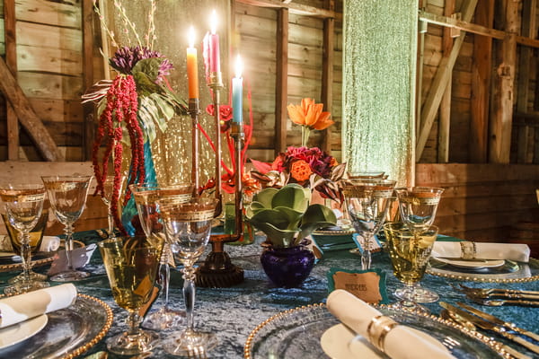 Wedding table with colourful styling