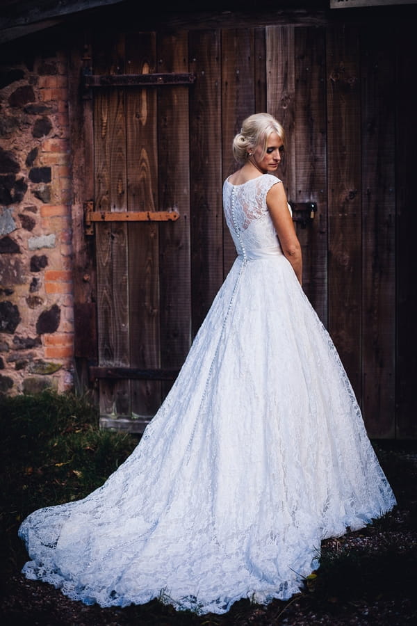 Back of bride's Justin Alexander wedding dress