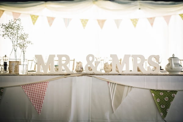 Mr and Mrs letters on wedding top table