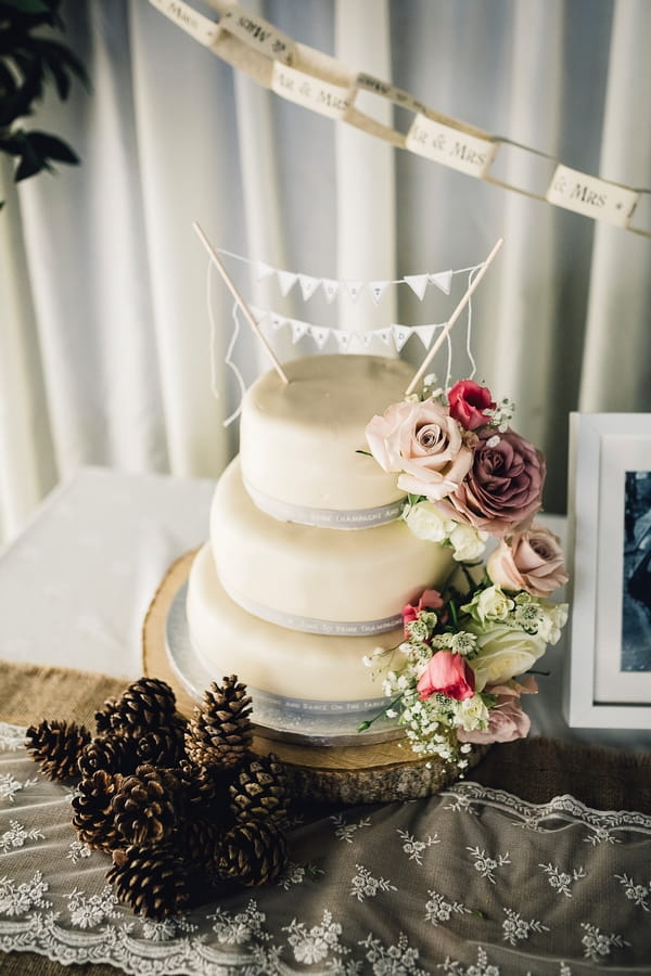 Wedding cake with bunting topper