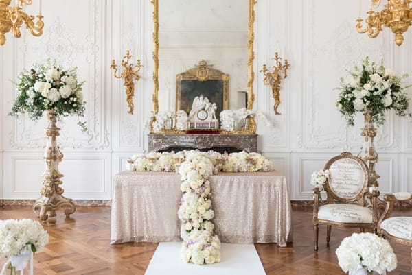 Wedding ceremony display in White Room at Waddesdon Manor