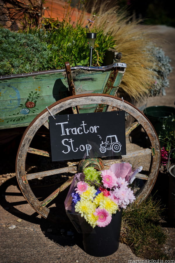 Tractor stop sign at wedding