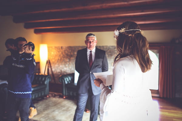 Bride reading speech to father