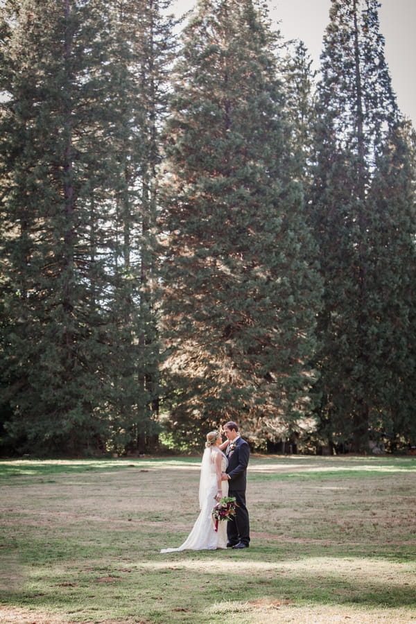 Bride and groom kissing