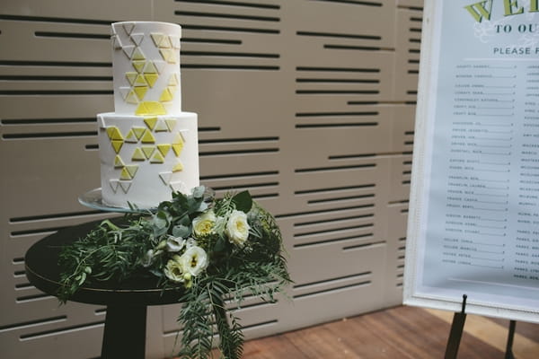 Geometric lemon wedding cake