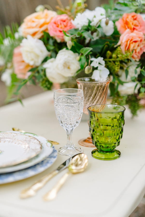 Green glass on wedding table