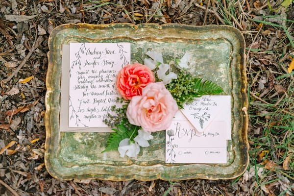 Elegant wedding stationery in frame