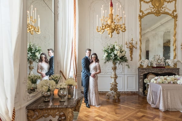 Bride and groom in Waddesdon Manor