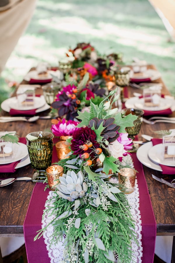 Rustic floral table runner