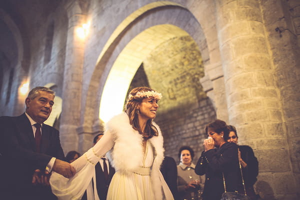 Bride crying in church