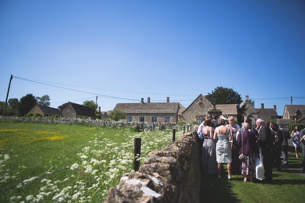 Wedding guests in field