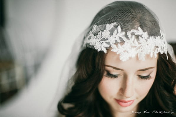 Detail on front of bride's veil