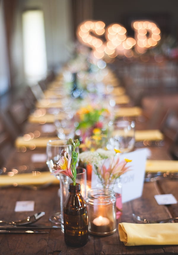 Decorations on long wedding table