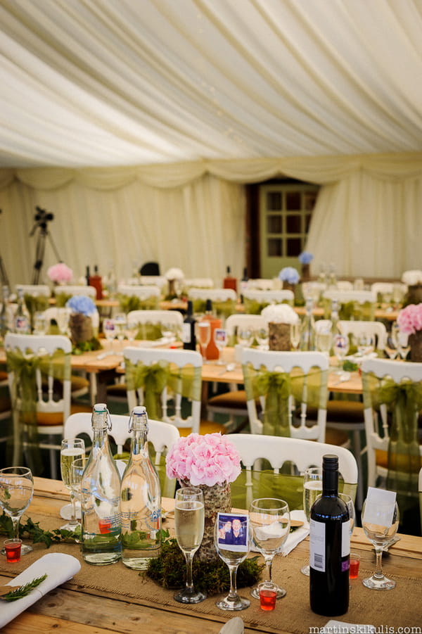 Wedding tables in marquee at Huntstile Organic Farm